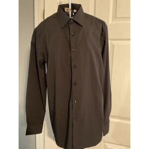Fahizo Mens Black Long Sleeve Button Down Bamboo Blend Size M 15-15.5